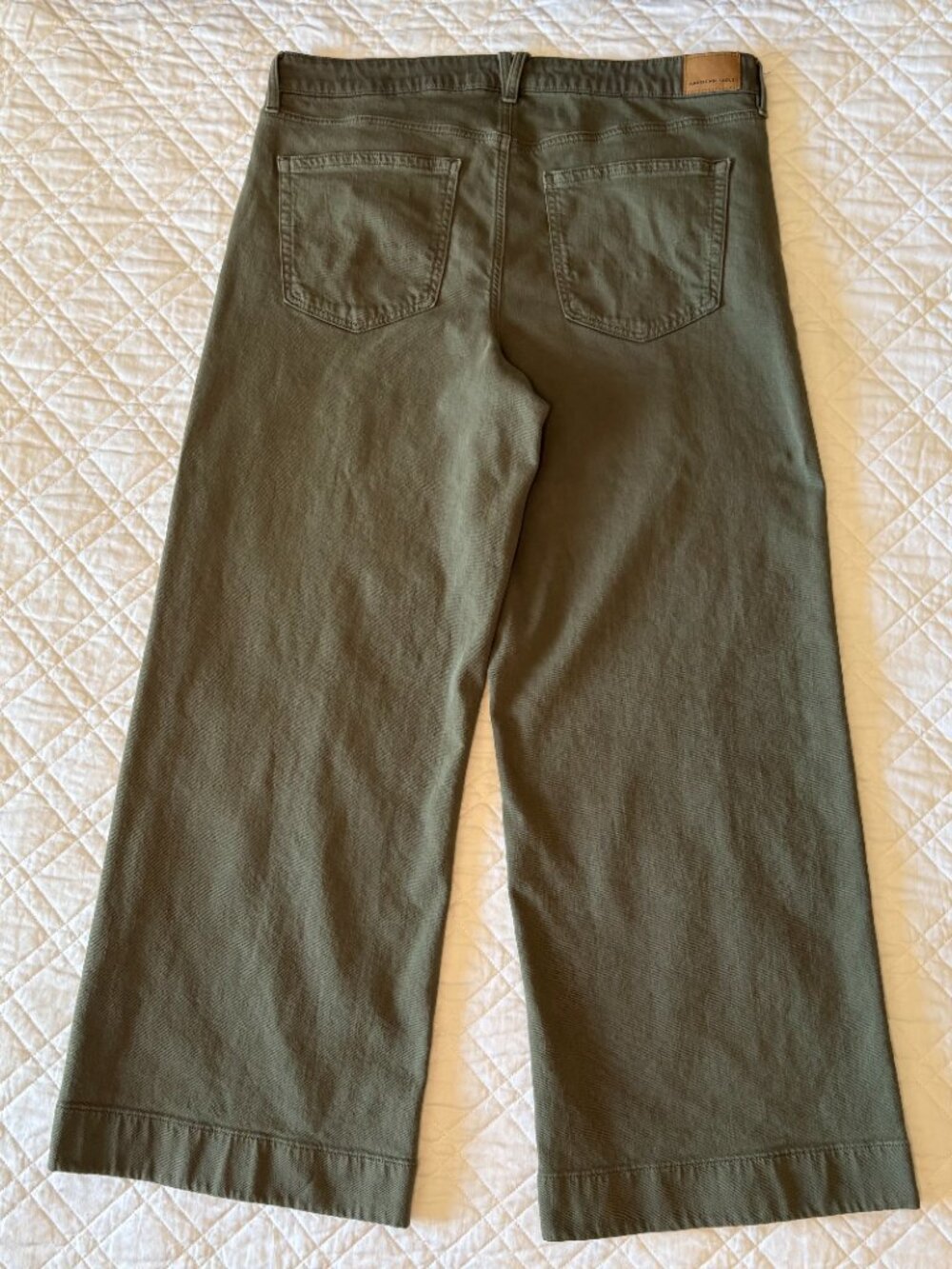 American Eagle Low-Rise Baggy Wide-Leg Jeans Size 14 Olive Green Stretch Y2K - Picture 3 of 10
